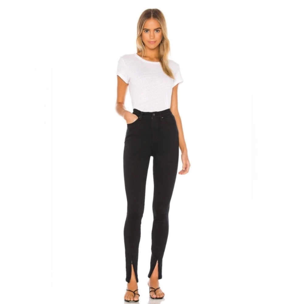 We wore what  NWT black high rise skinny zip jeans size 29 from revolve
